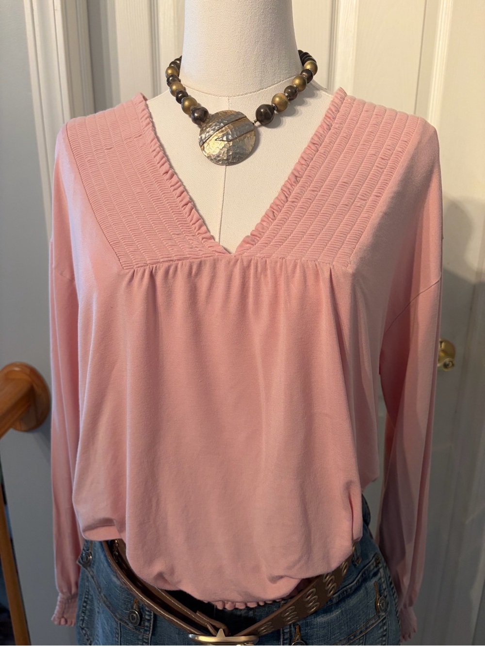 Express Pink V-Neck Long Sleeve Top